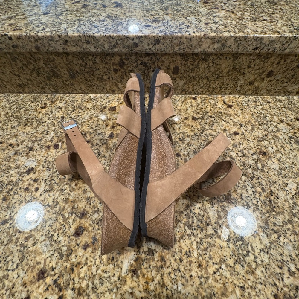 Birkenstock Papillio Sand Tan Leather Lola Sandals Wedge Heels 41 US 10-10.5 N - Picture 10 of 12